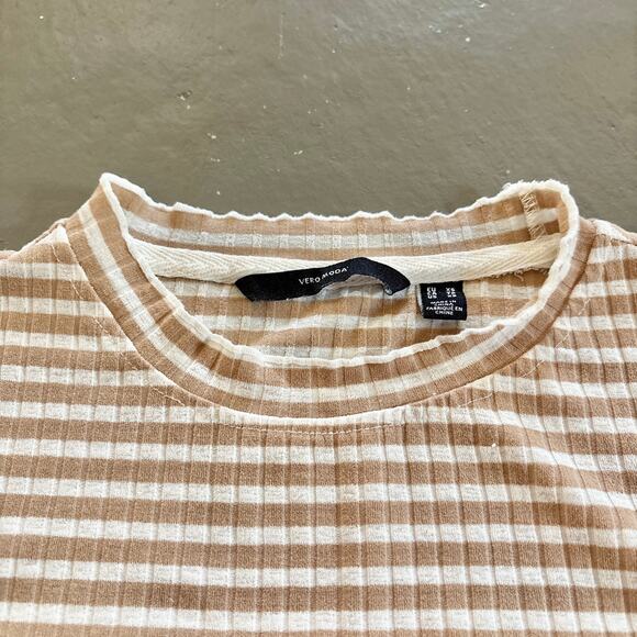 Vero Moda Short Sleeve Striped Yellow White Shirt XS - Picture 3 of 7
